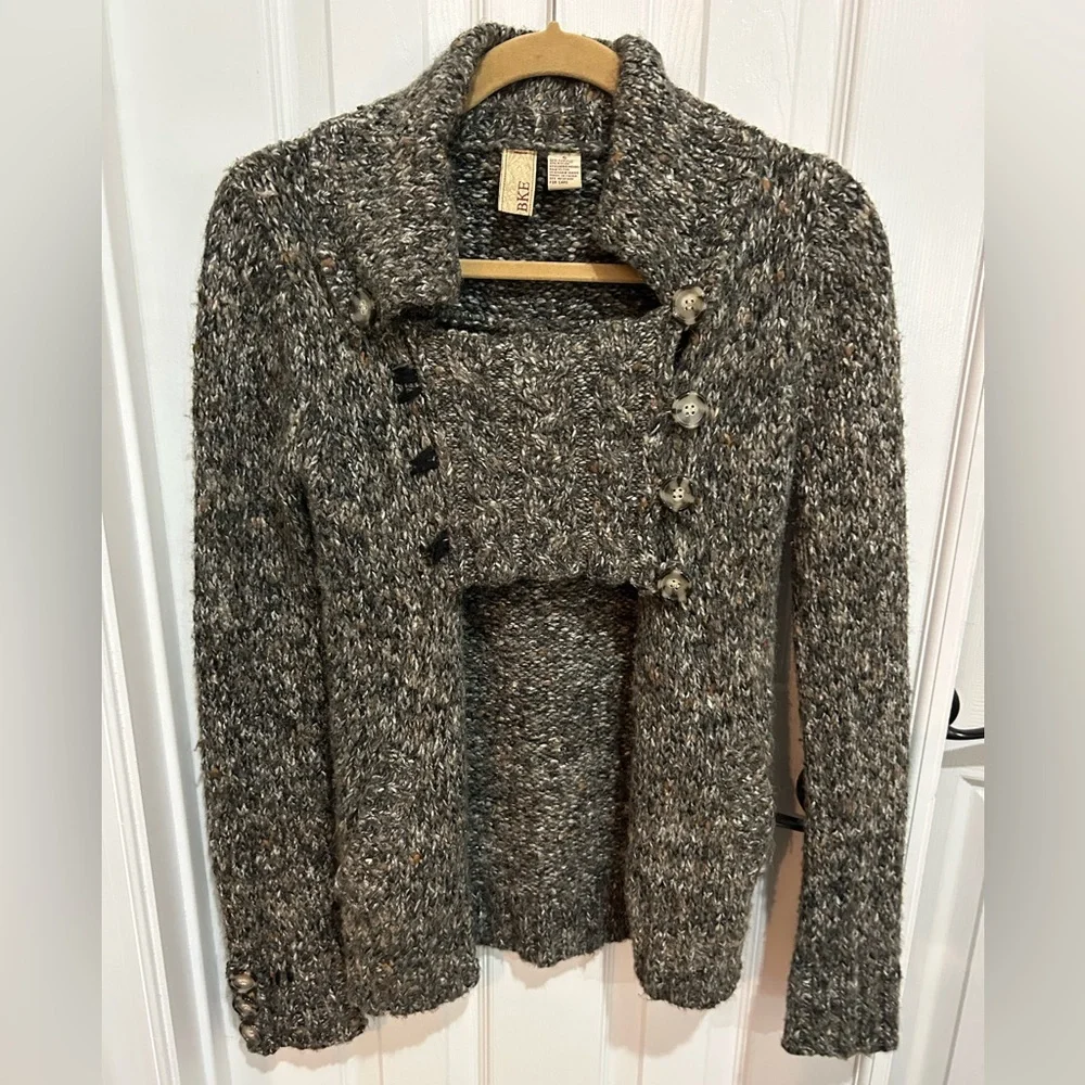 BKE Gray Speckled Button Front Collared Open Cardigan Sweater S - Picture 2 of 5